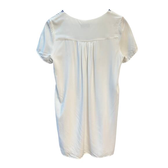 LULU’S White Boho Shift Dress Blue Embroidery Front Tassels Women’s Size‎ Medium - Picture 2 of 7